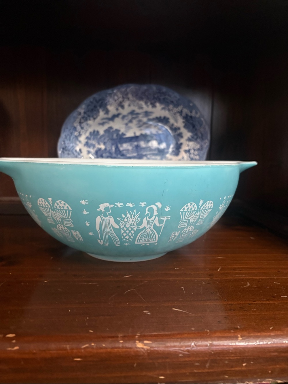 Pyrex Turquoise Mixing Bowl with White Interior